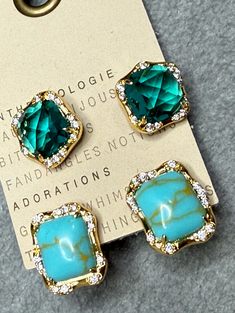 NWT Anthropologie Stone Post Earrings, Set of 2, Turquoise - Picture 2 of 4